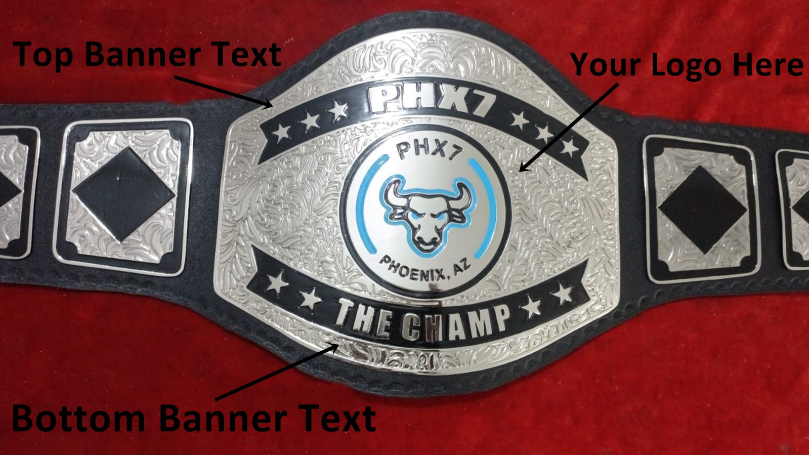 Custom Name and Bull Head Logo Wrestling Championship Belt - Customize Wrestling Belts