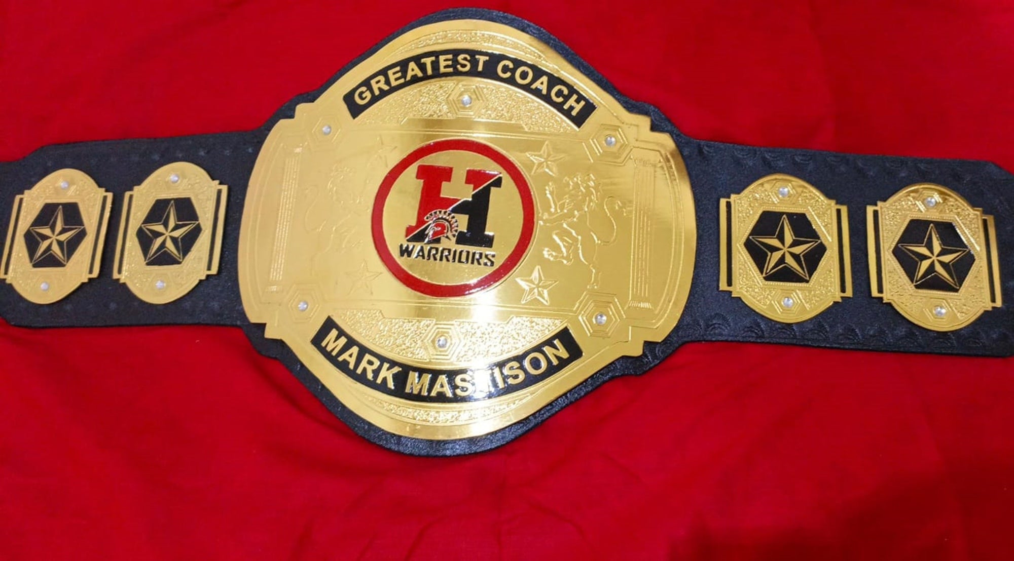 Custom Name and H Warriors Logo Wrestling Championship Belt - Customize Wrestling Belts