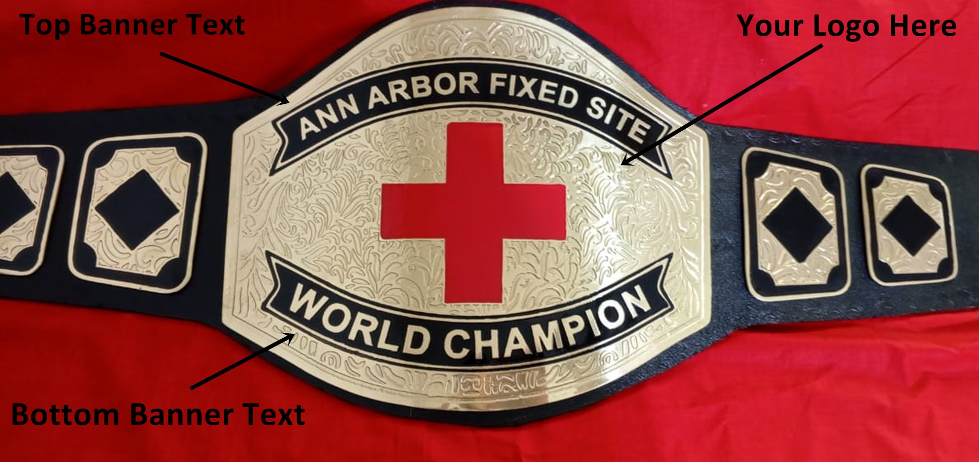 Custom Name and Red Cross Logo Wrestling Championship Belt - Customize Wrestling Belts