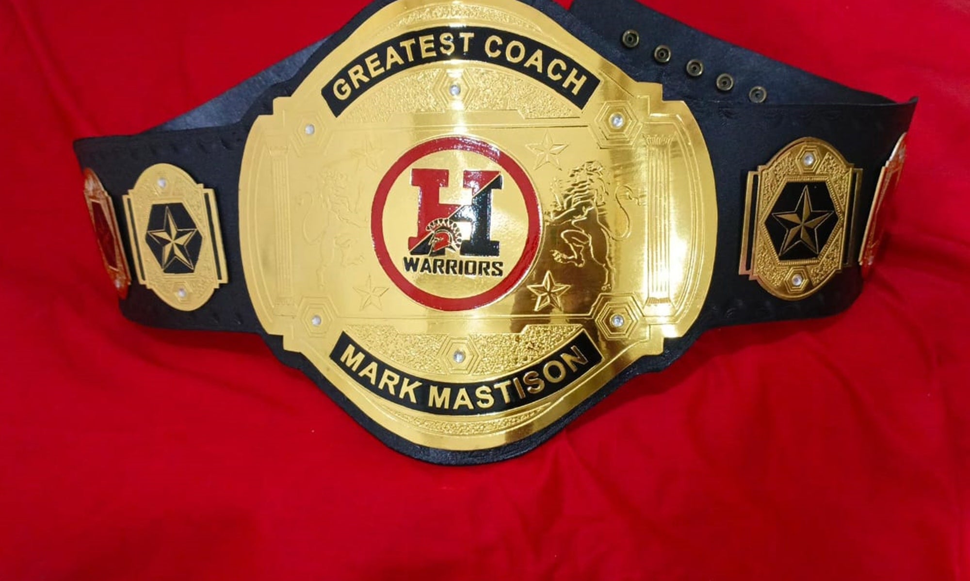 Custom Name and H Warriors Logo Wrestling Championship Belt - Customize Wrestling Belts