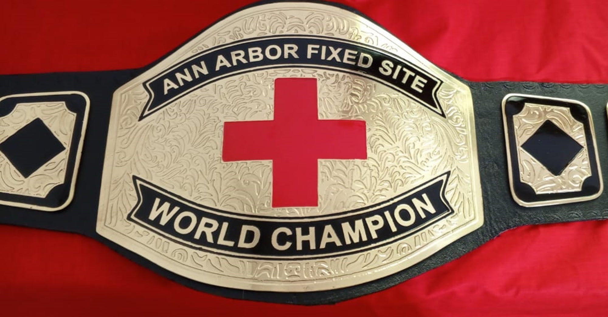 Custom Name and Red Cross Logo Wrestling Championship Belt - Customize Wrestling Belts