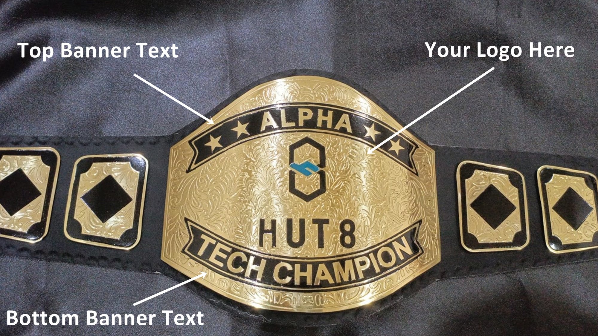 Custom Name and Hut 8 Logo Wrestling Championship Belt - Customize Wrestling Belts