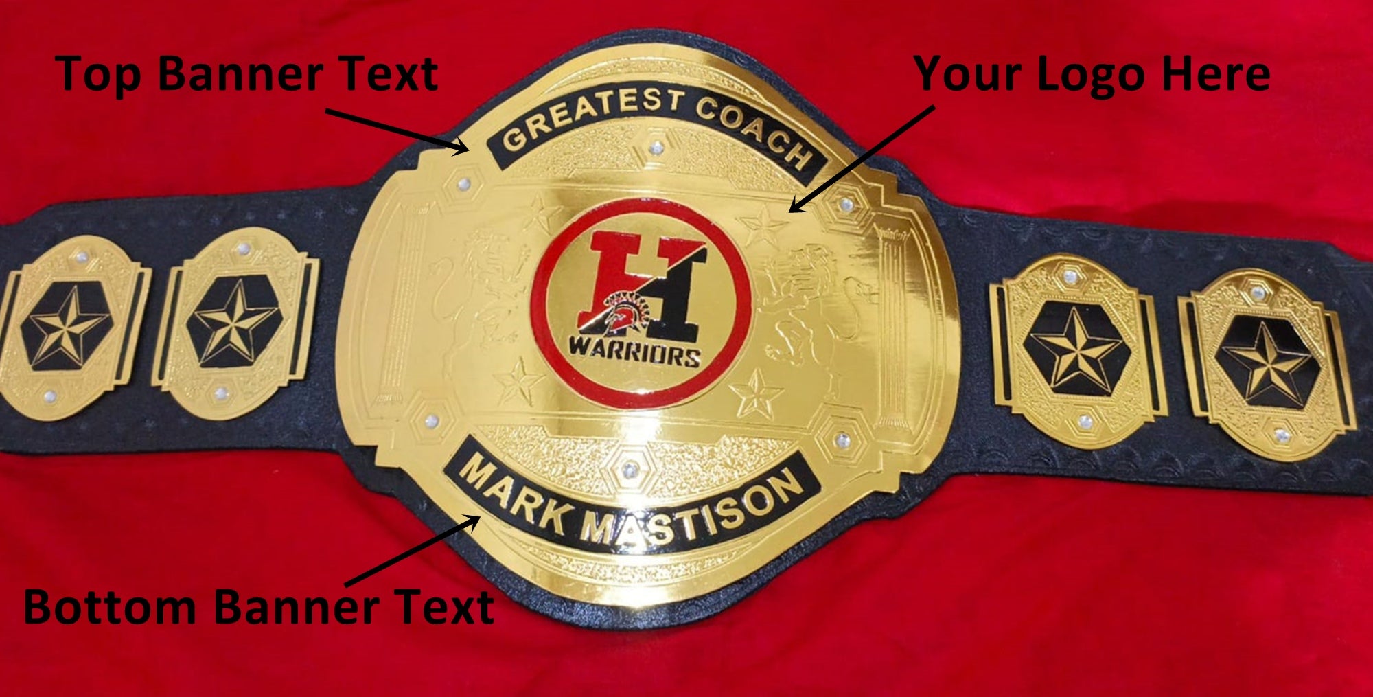 Custom Name and H Warriors Logo Wrestling Championship Belt - Customize Wrestling Belts