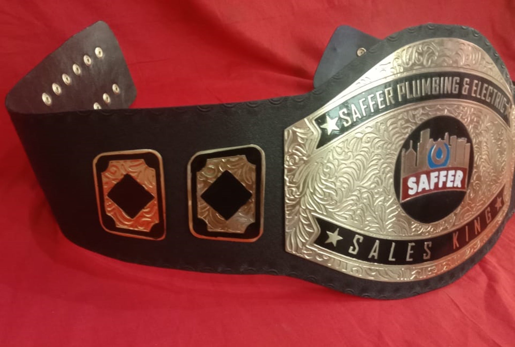 Custom Name and Saffer Electric And Plumbing Logo Wrestling Championship Belt - Customize Wrestling Belts