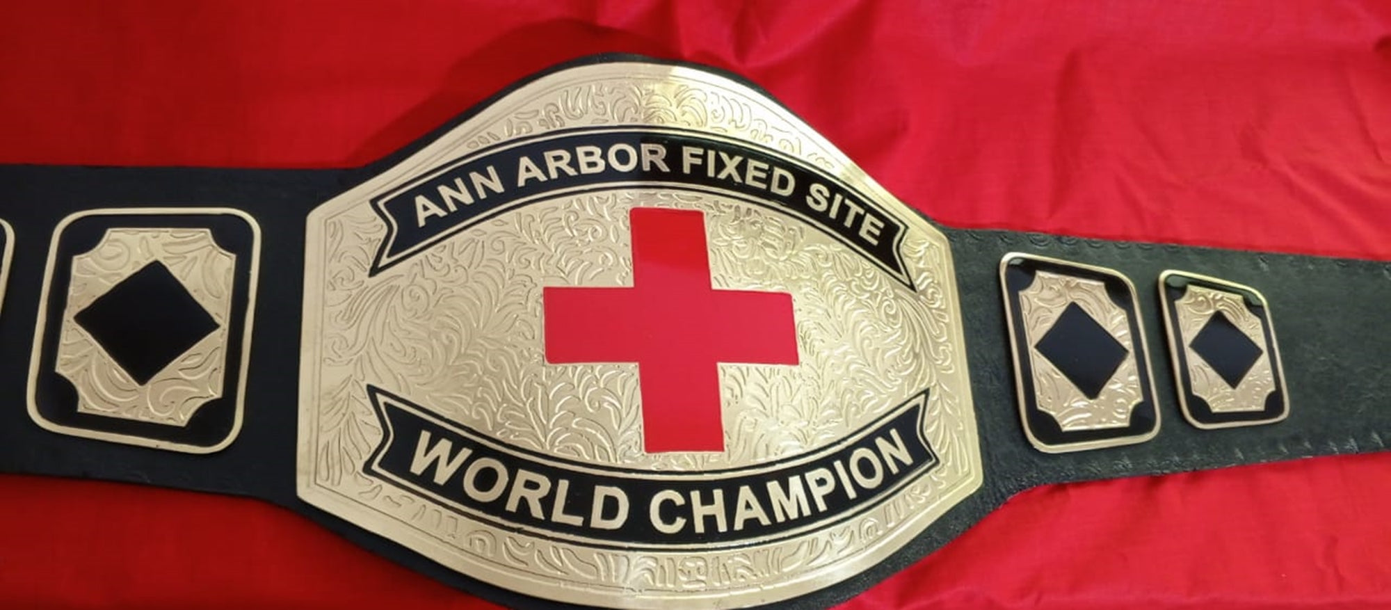 Custom Name and Red Cross Logo Wrestling Championship Belt - Customize Wrestling Belts