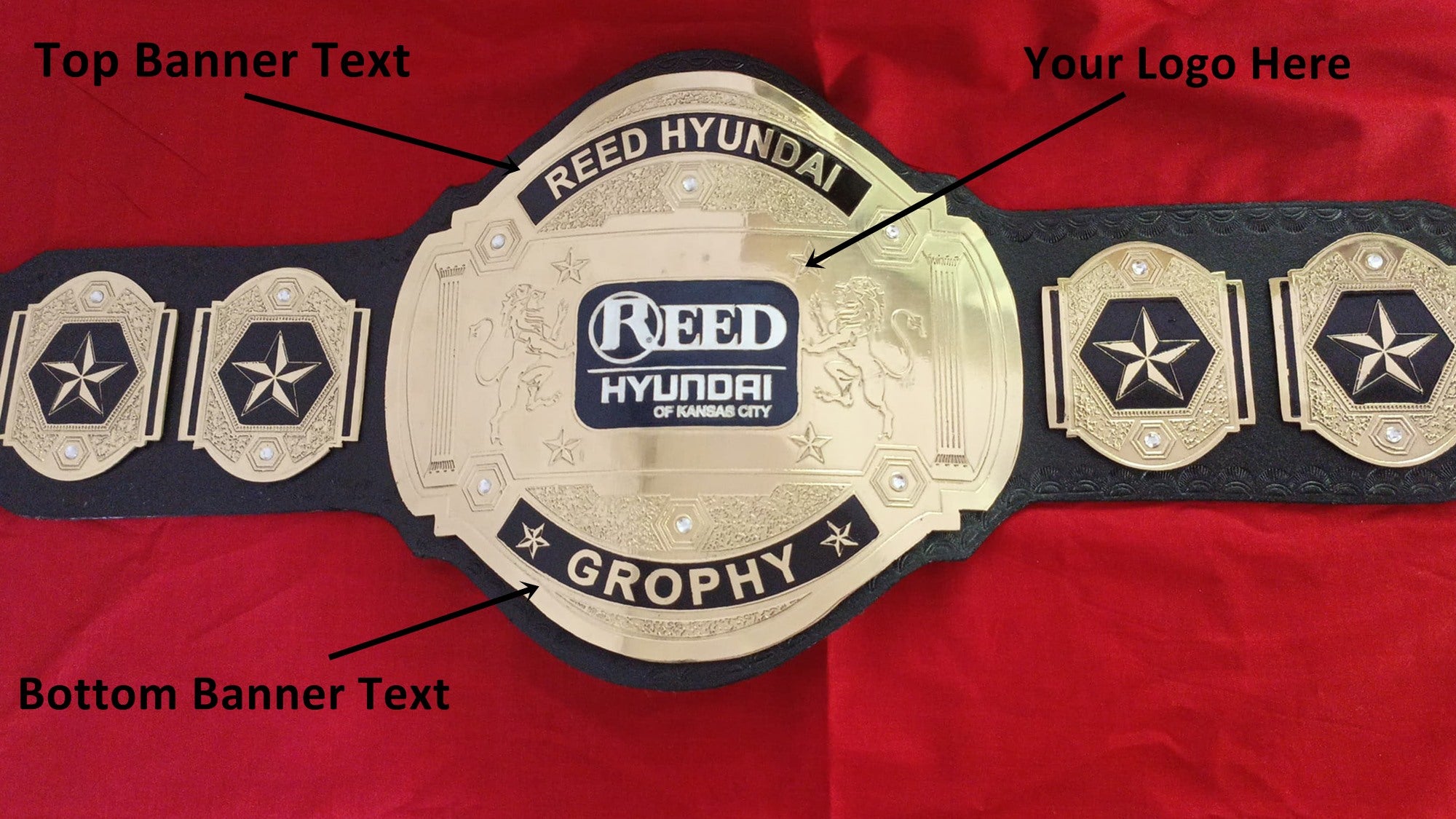 Custom Name and Reed Hyundai Logo Wrestling Championship Belt - Customize Wrestling Belts