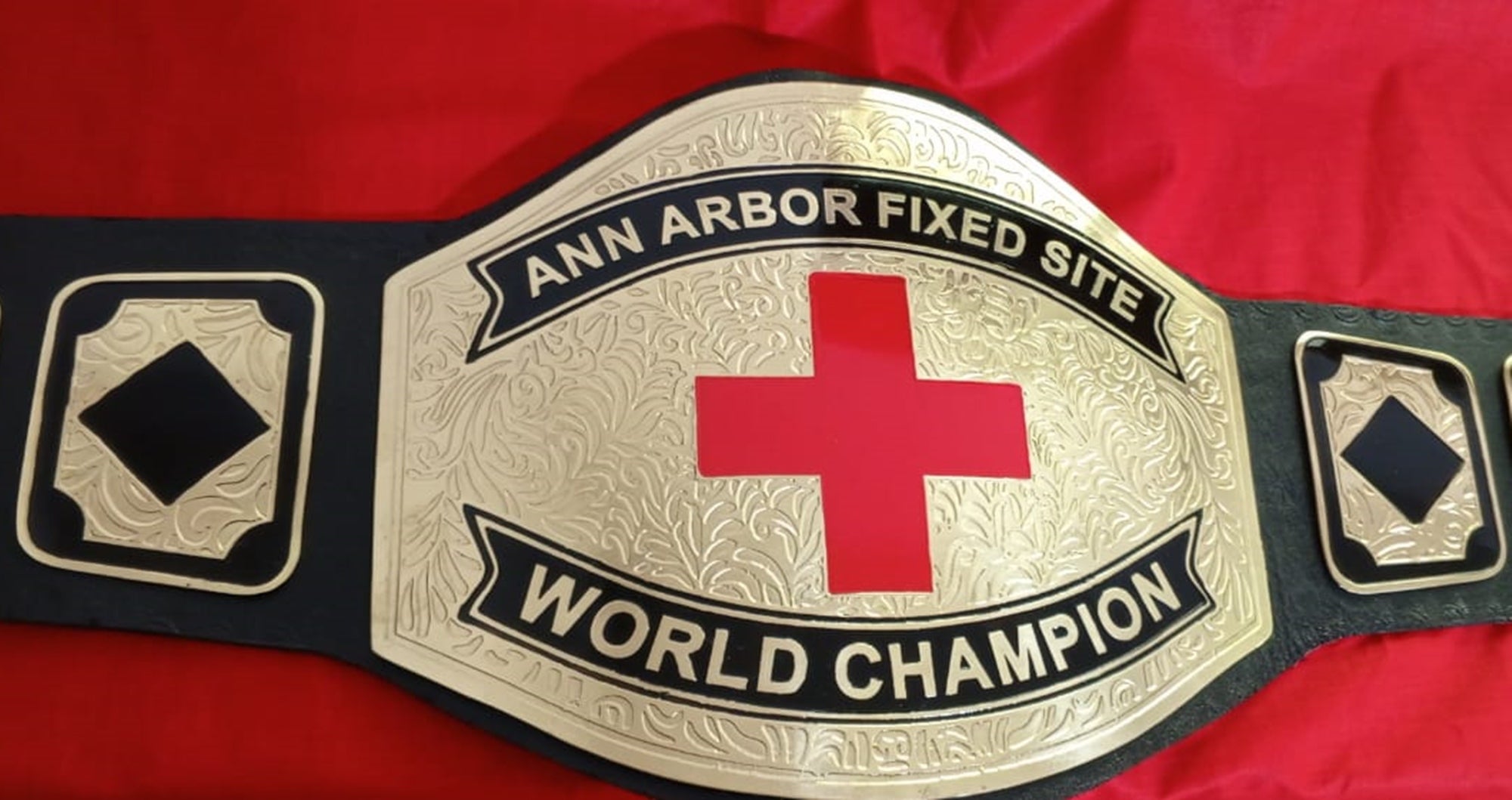 Custom Name and Red Cross Logo Wrestling Championship Belt - Customize Wrestling Belts