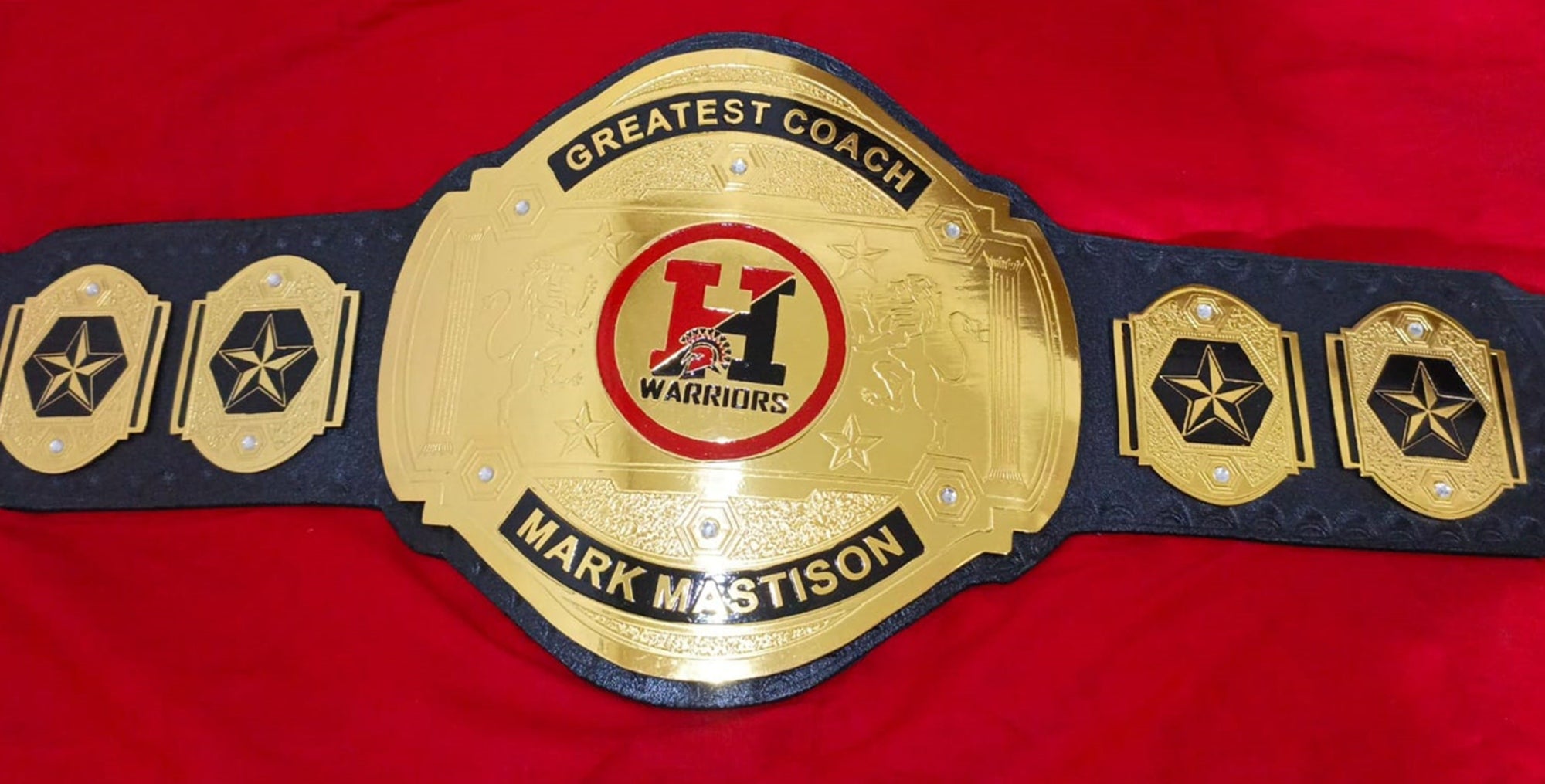 Custom Name and H Warriors Logo Wrestling Championship Belt - Customize Wrestling Belts