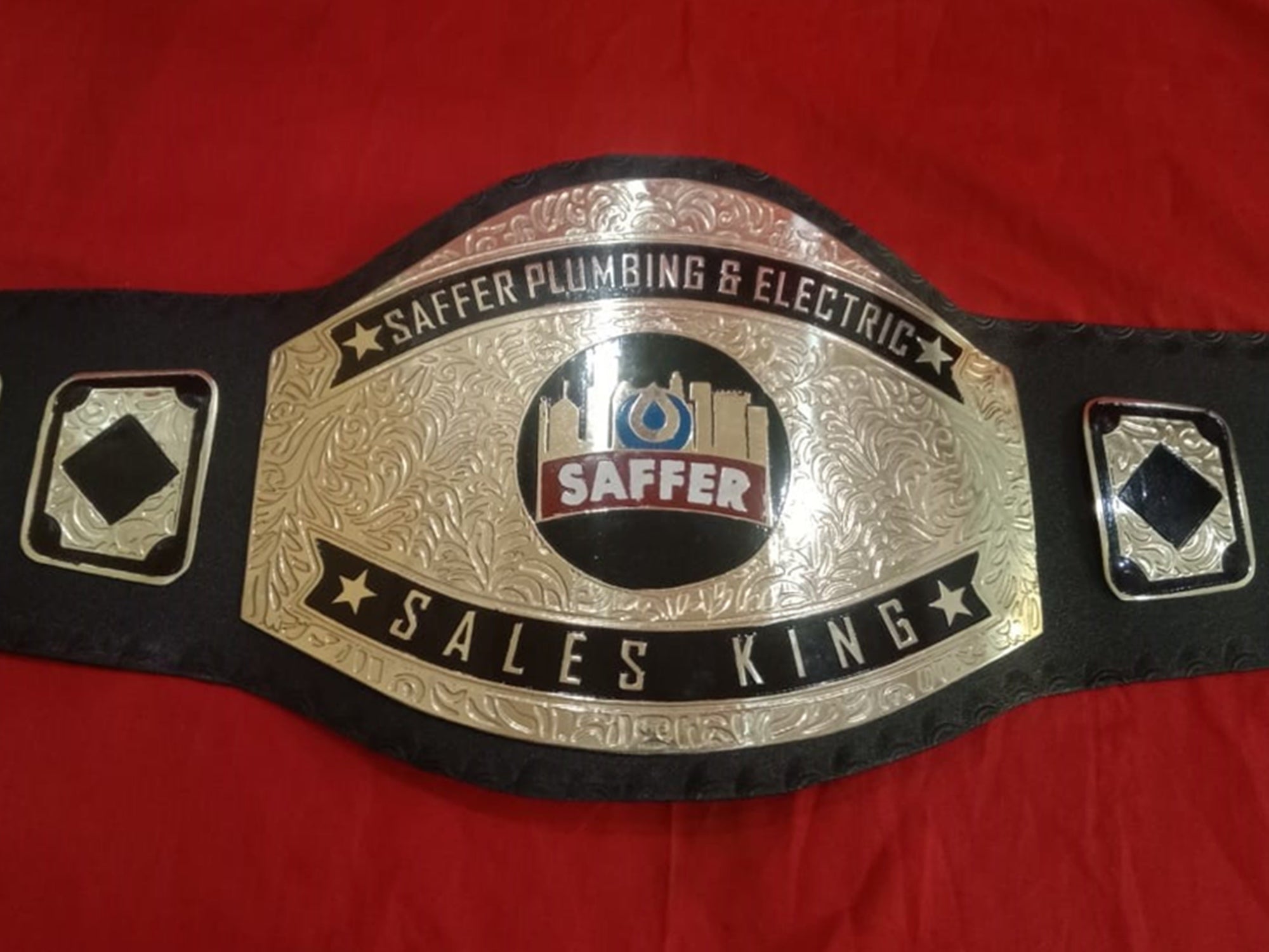 Custom Name and Saffer Electric And Plumbing Logo Wrestling Championship Belt - Customize Wrestling Belts