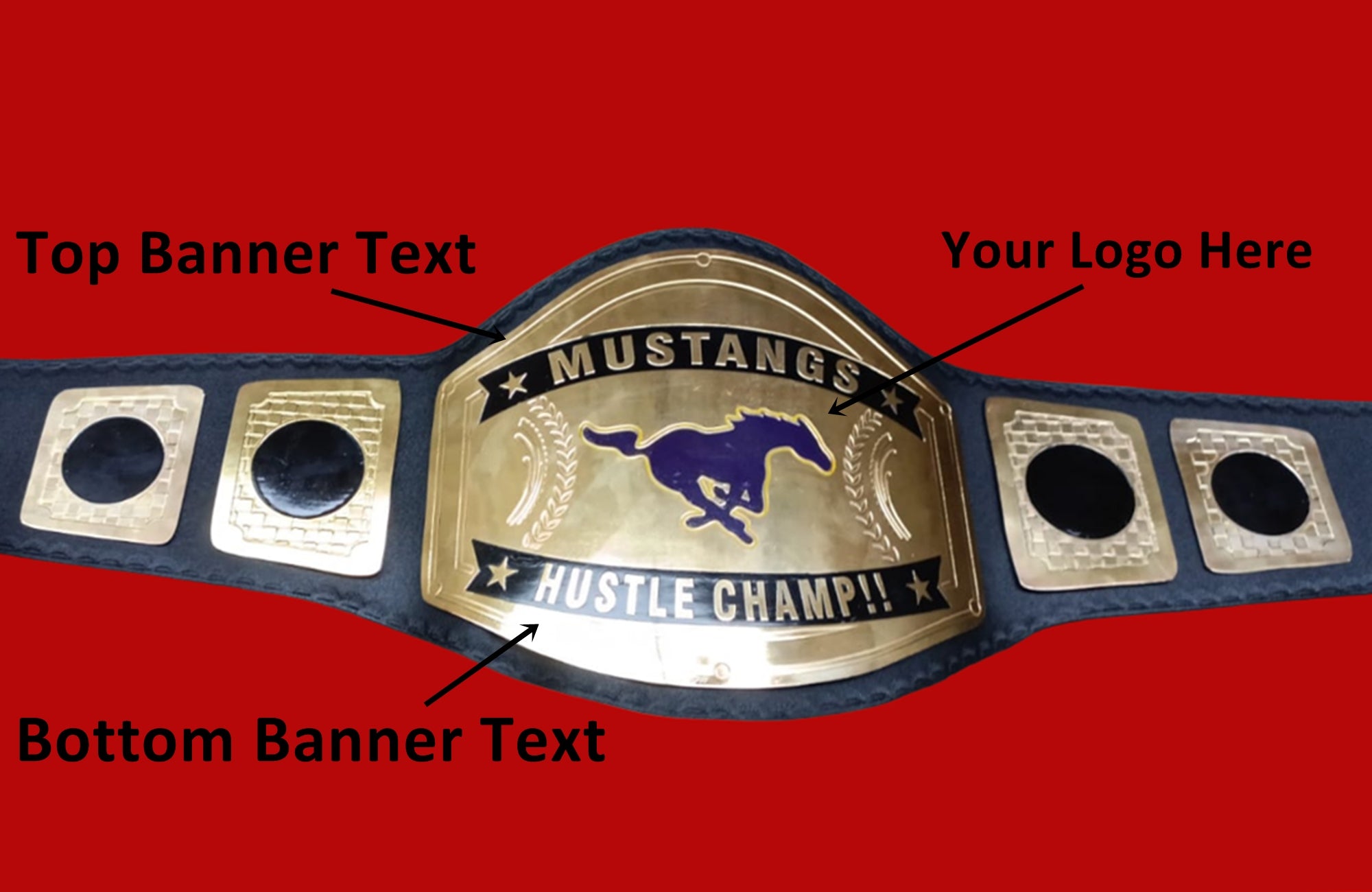 Custom Name and Mustangs Logo Wrestling Championship Belt - Customize Wrestling Belts