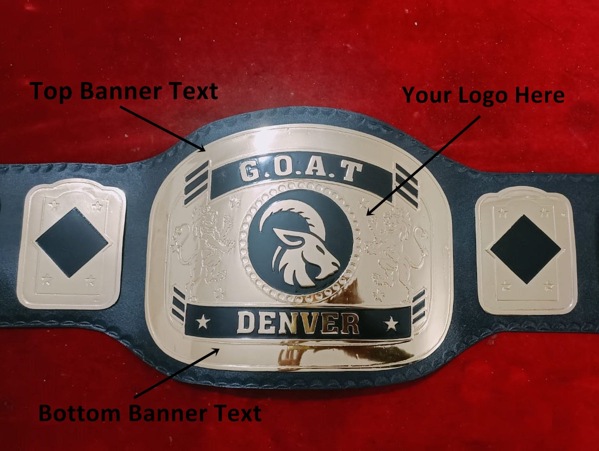 Custom Name and Wild Goat Logo Wrestling Championship Belt - Customize Wrestling Belts