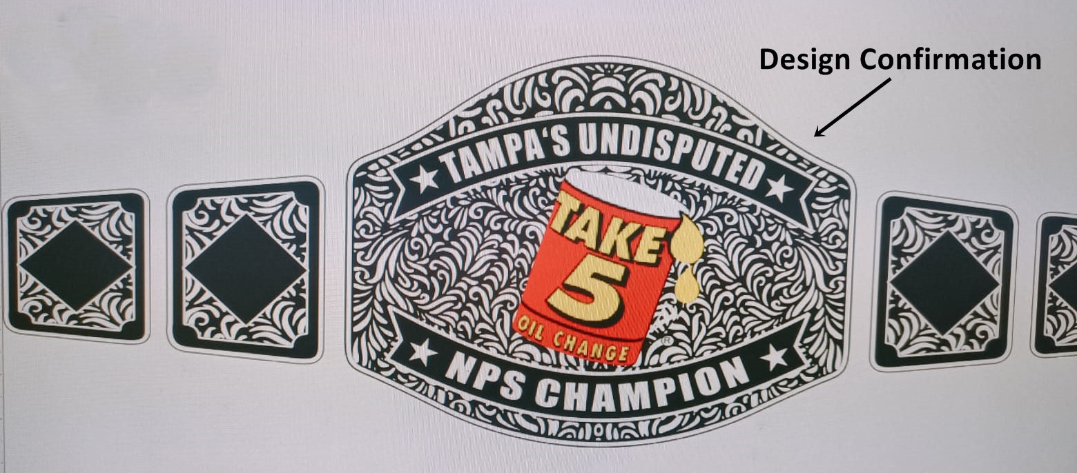 Custom Name and Take 5 Oil Change Can Logo Wrestling Championship Belt - Customize Wrestling Belts