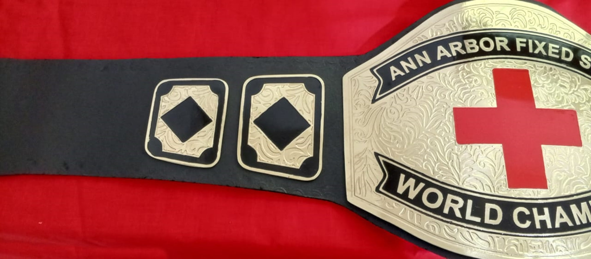 Custom Name and Red Cross Logo Wrestling Championship Belt - Customize Wrestling Belts