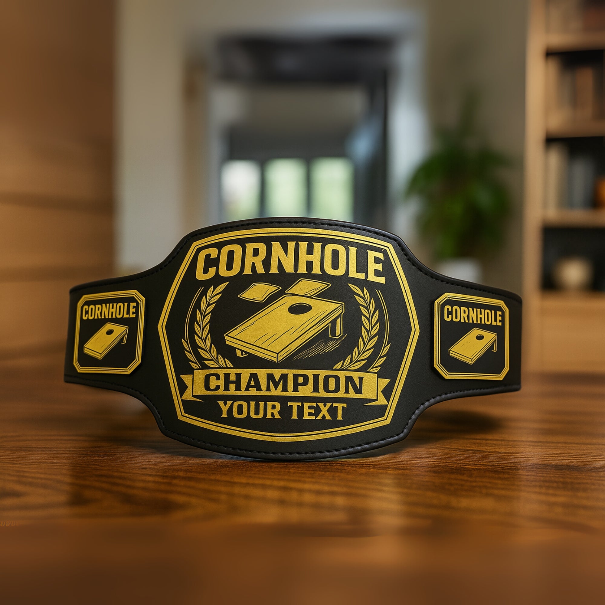 Customized Cornhole Championship Belt - Customize Wrestling Belts Customize Wrestling Belts2mm BrassBlackCustomized Cornhole Championship BeltCustomize Wrestling Belts