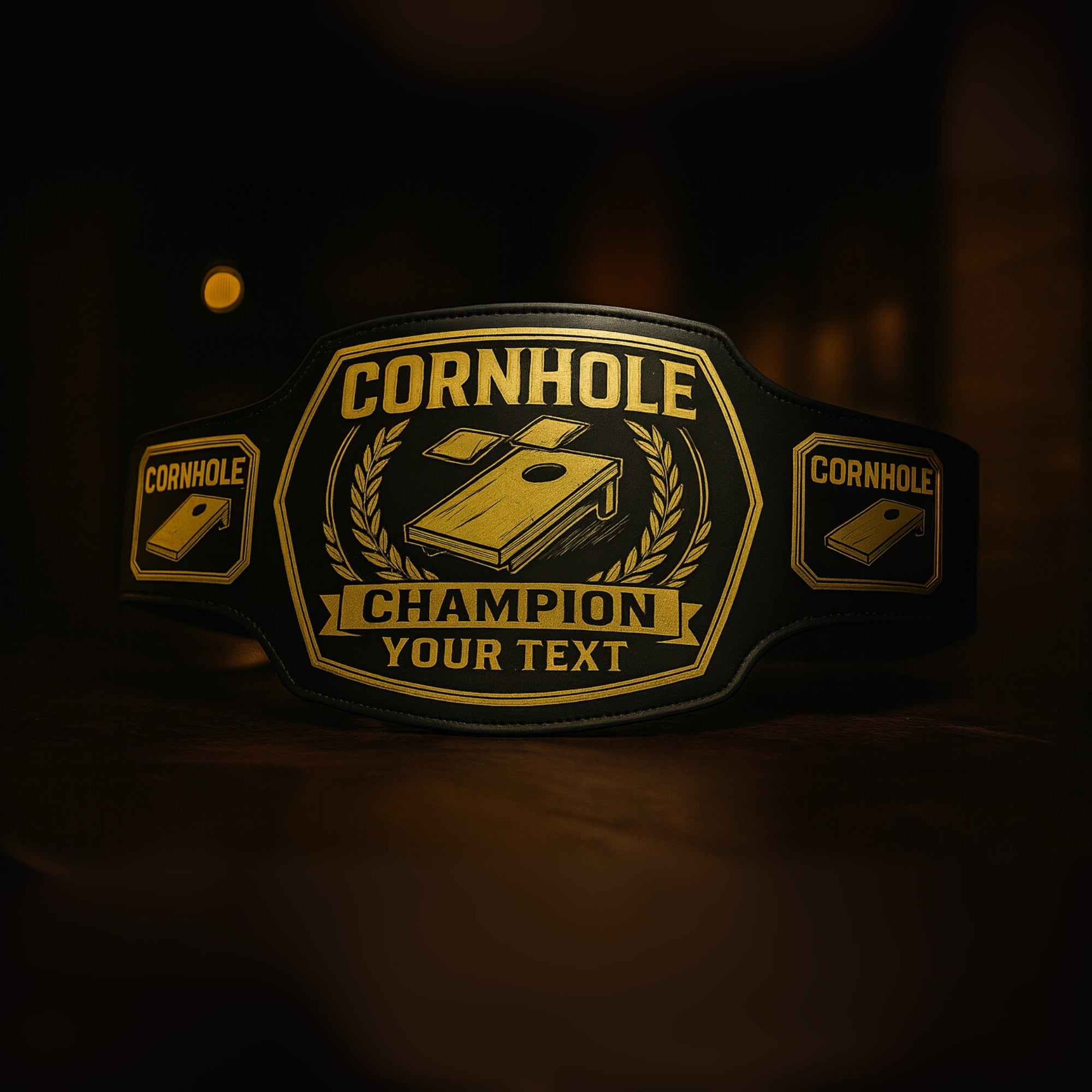 Customized Cornhole Championship Belt - Customize Wrestling Belts Customize Wrestling Belts2mm BrassBlackCustomized Cornhole Championship BeltCustomize Wrestling Belts