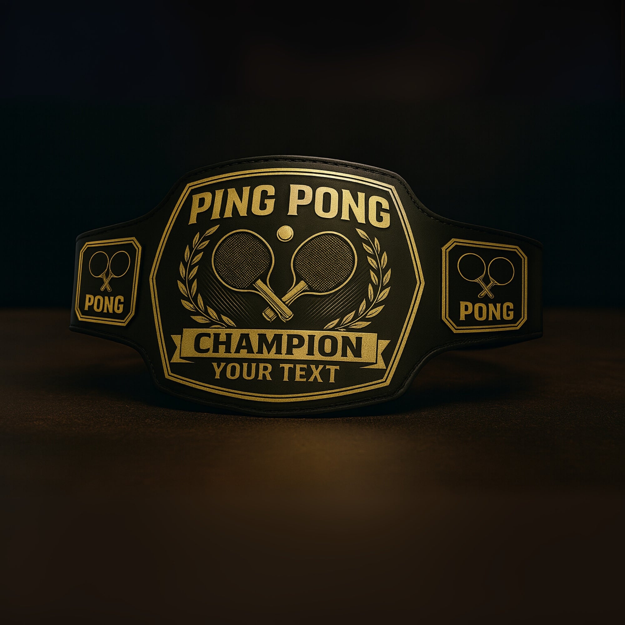 Customized Ping Pong Championship Belt - Customize Wrestling Belts Customize Wrestling Belts2mm BrassBlackCustomized Ping Pong Championship BeltCustomize Wrestling Belts