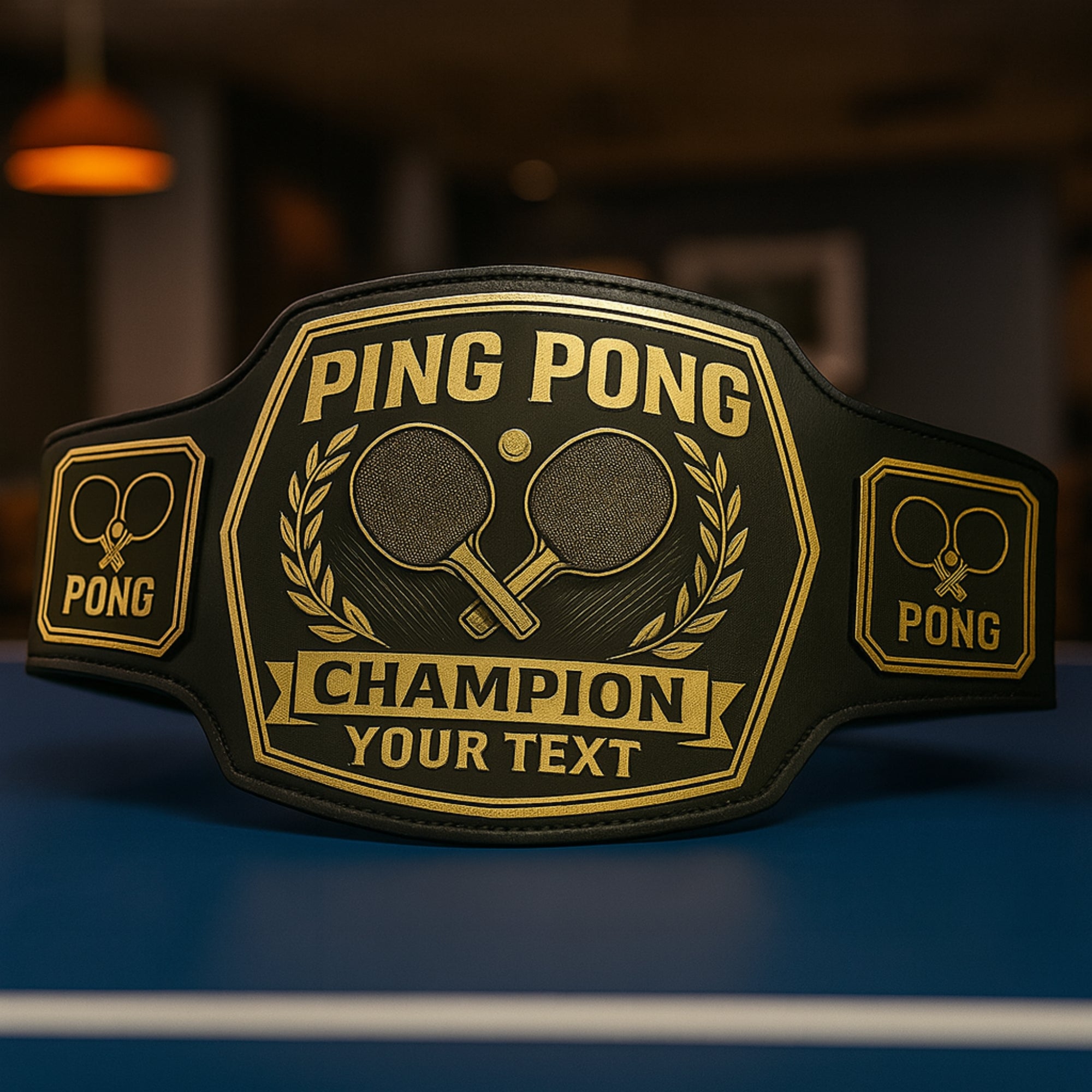 Customized Ping Pong Championship Belt - Customize Wrestling Belts Customize Wrestling Belts2mm BrassBlackCustomized Ping Pong Championship BeltCustomize Wrestling Belts