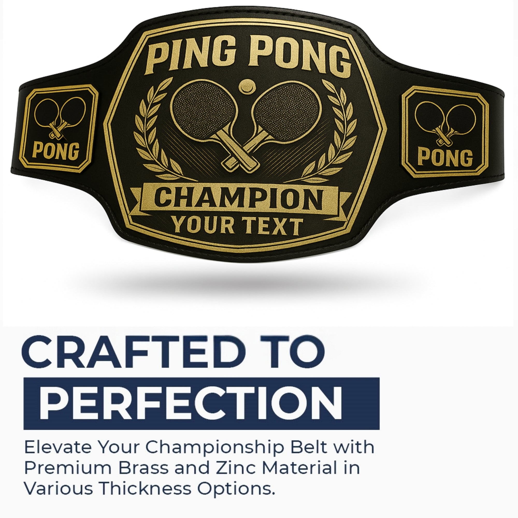Customized Ping Pong Championship Belt - Customize Wrestling Belts Customize Wrestling Belts2mm BrassBlackCustomized Ping Pong Championship BeltCustomize Wrestling Belts