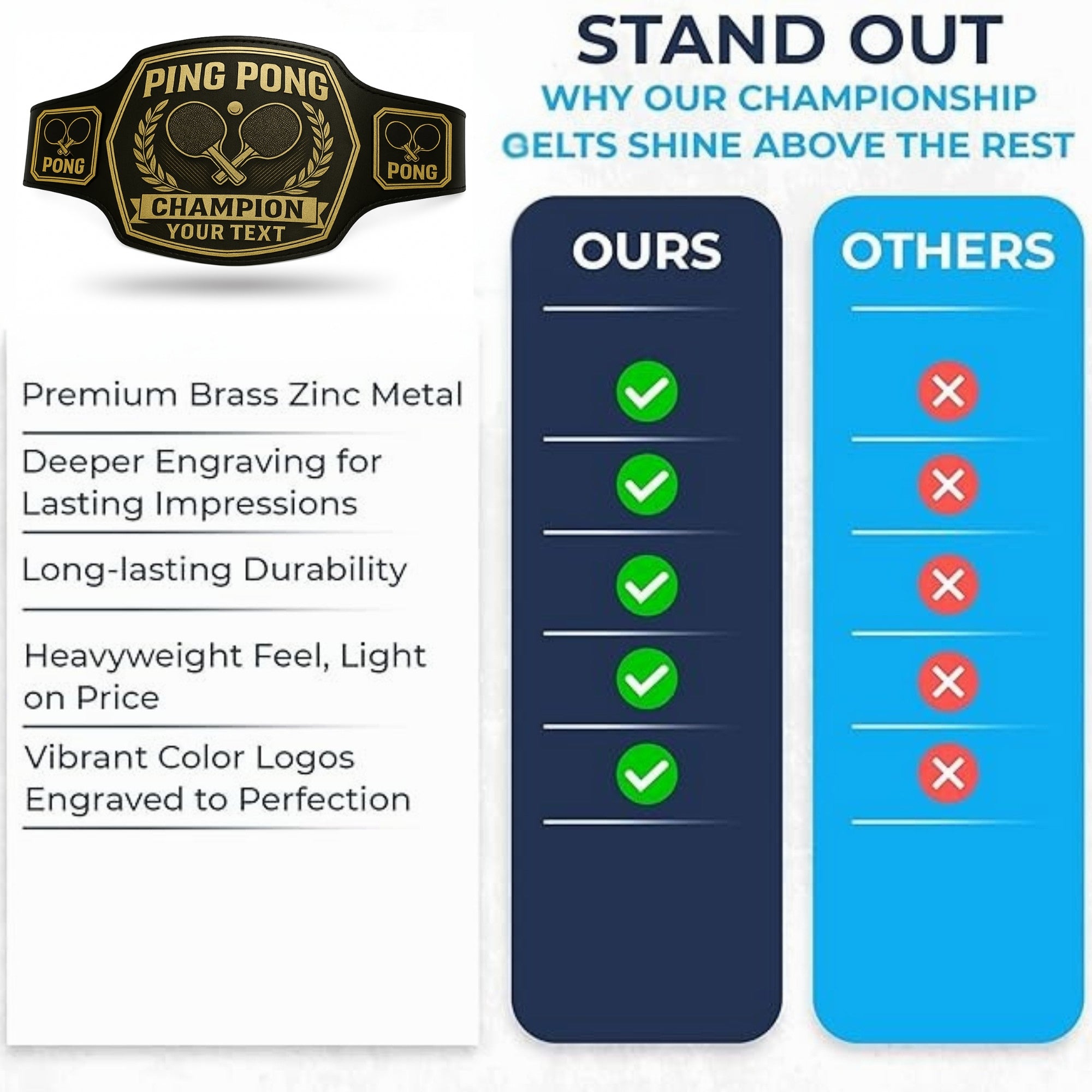 Customized Ping Pong Championship Belt - Customize Wrestling Belts Customize Wrestling Belts2mm BrassBlackCustomized Ping Pong Championship BeltCustomize Wrestling Belts