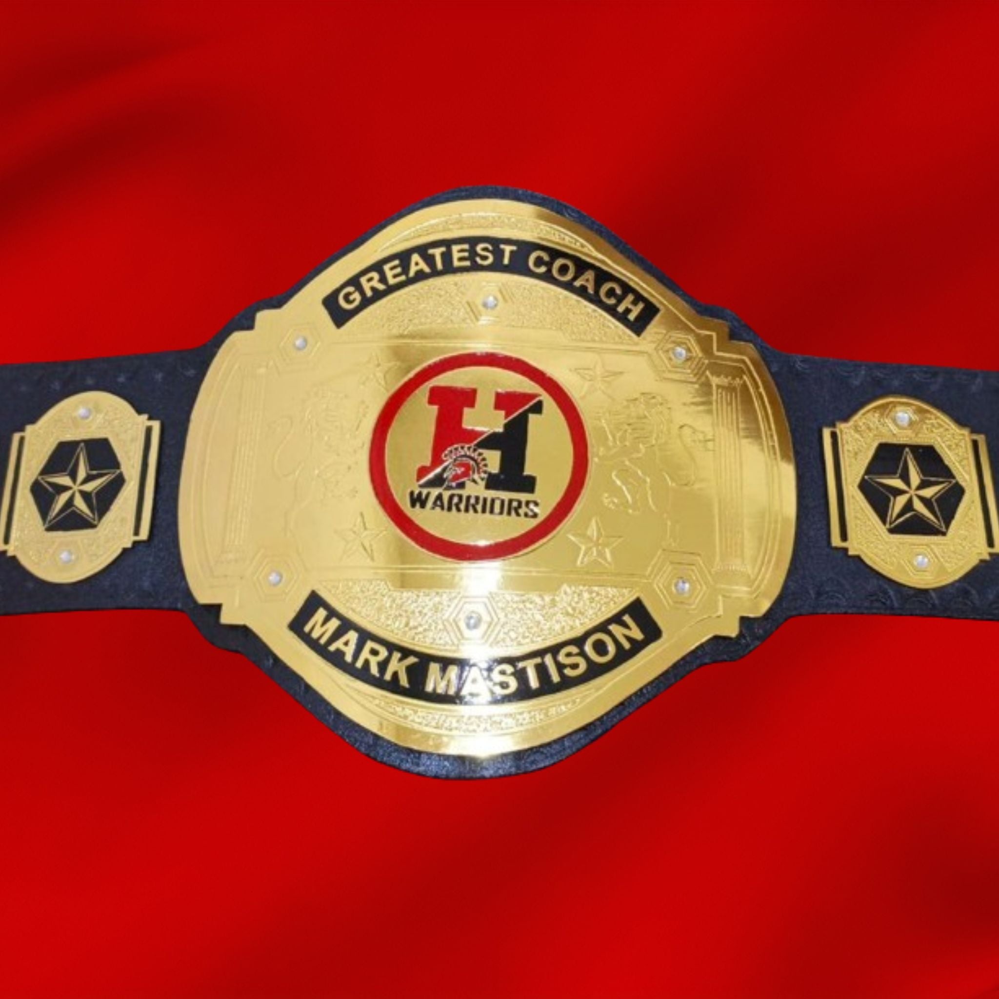 Custom Name and H Warriors Logo Wrestling Championship Belt - Customize Wrestling Belts