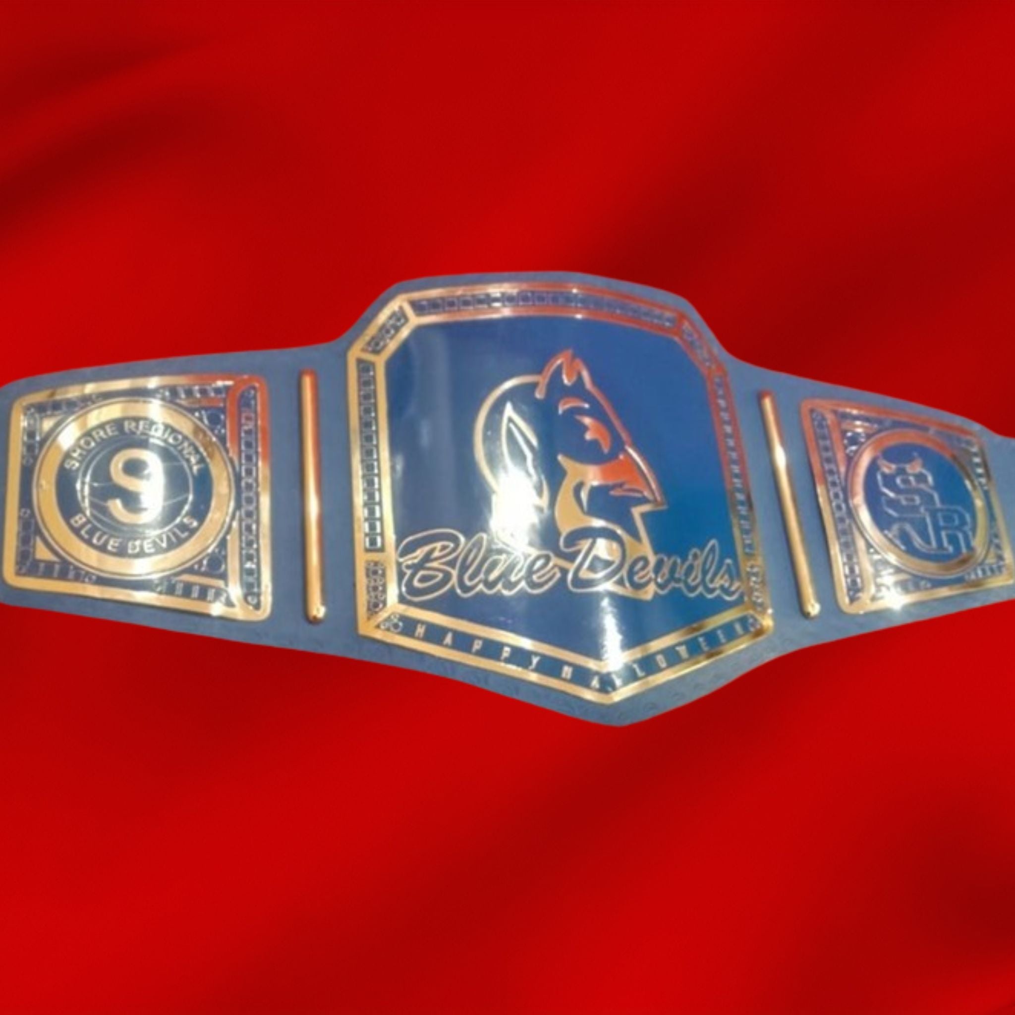 Custom Blue Devil Logo Wrestling Championship Belt