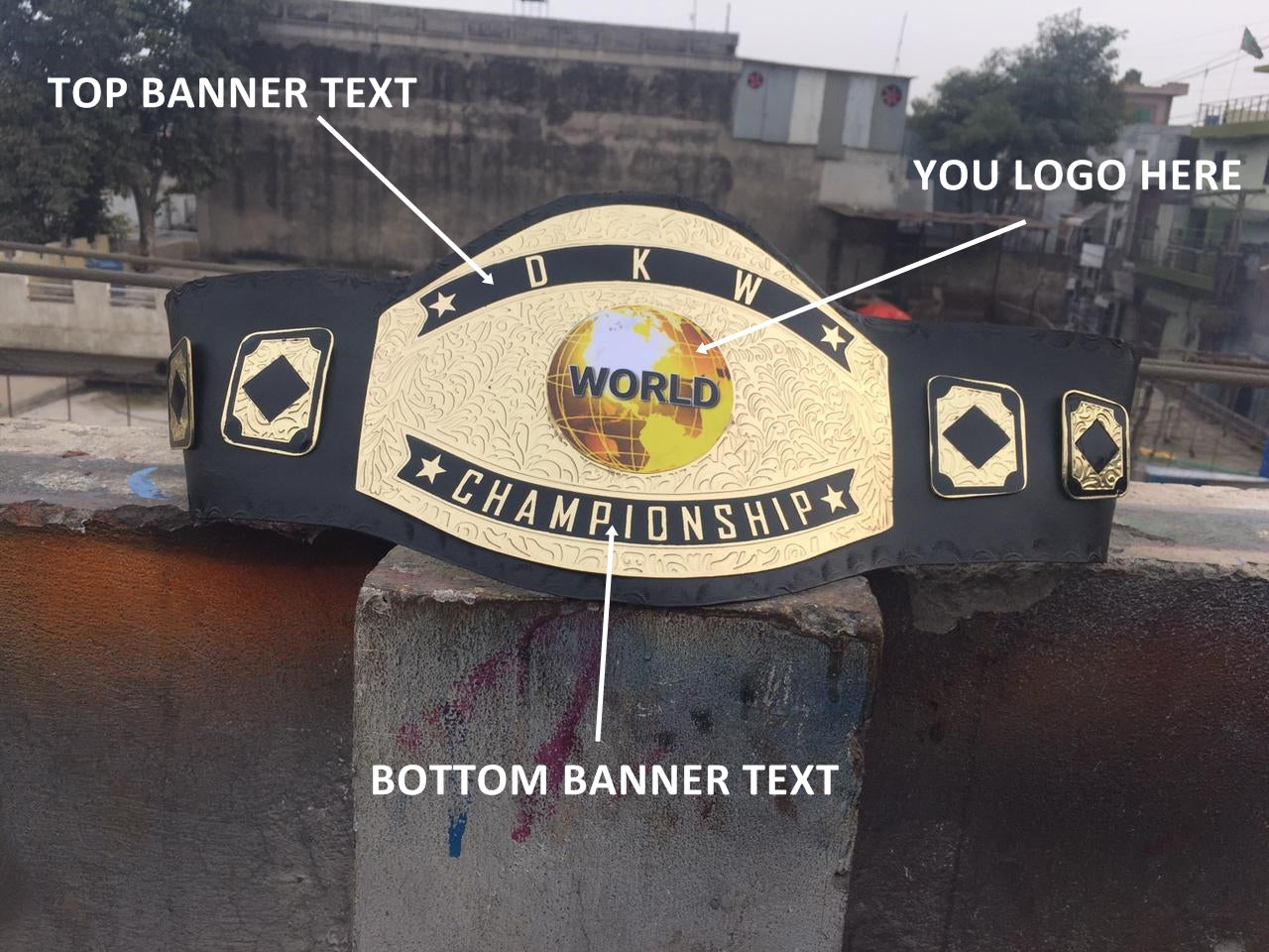 Custom Name and Golden World Logo Wrestling Championship Belt - Customize Wrestling Belts