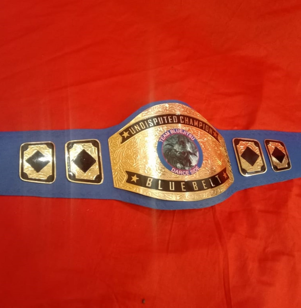 Custom Name and Team Blue Jitsu Logo Wrestling Championship Belt - Customize Wrestling Belts