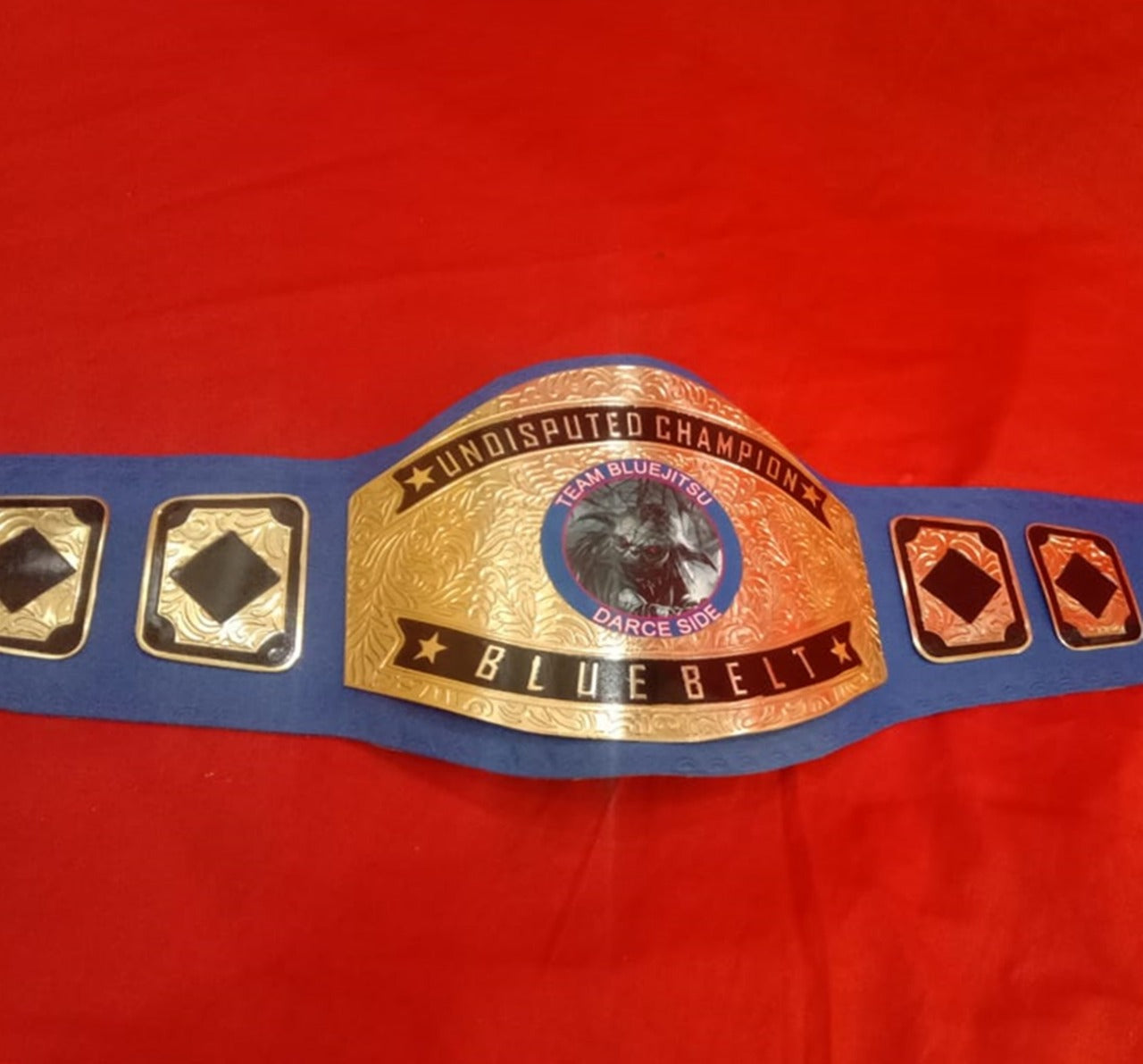 Custom Name and Team Blue Jitsu Logo Wrestling Championship Belt - Customize Wrestling Belts