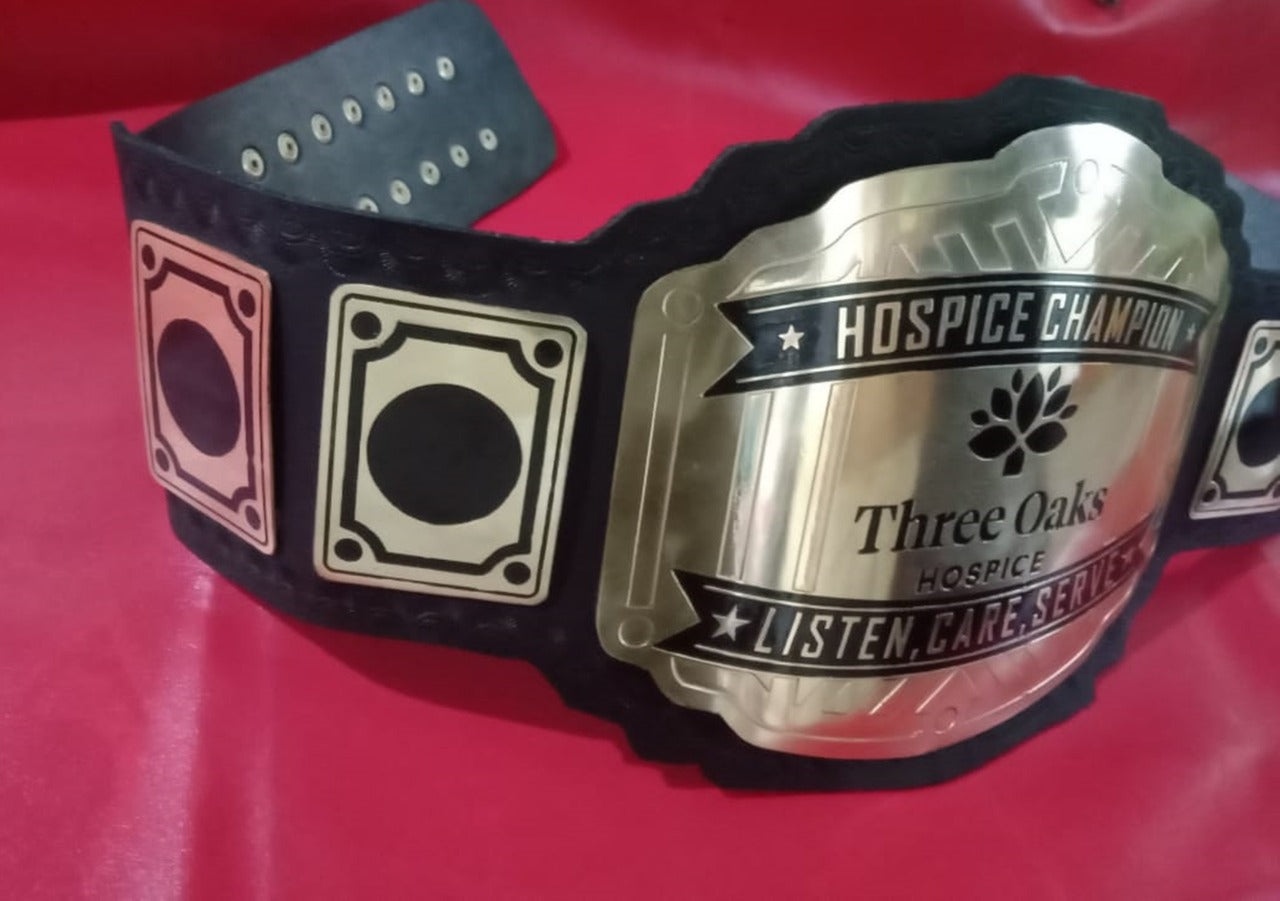 Custom Name and Three Oaks Logo Med Care Wrestling Championship Belt - Customize Wrestling Belts