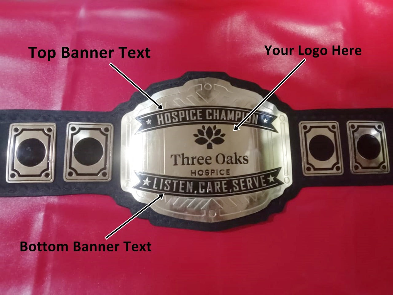 Custom Name and Three Oaks Logo Med Care Wrestling Championship Belt - Customize Wrestling Belts