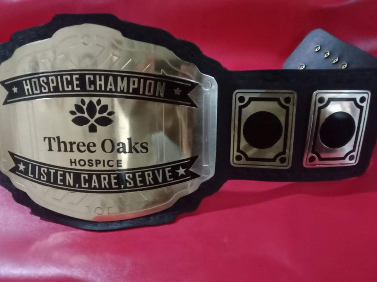 Custom Name and Three Oaks Logo Med Care Wrestling Championship Belt - Customize Wrestling Belts