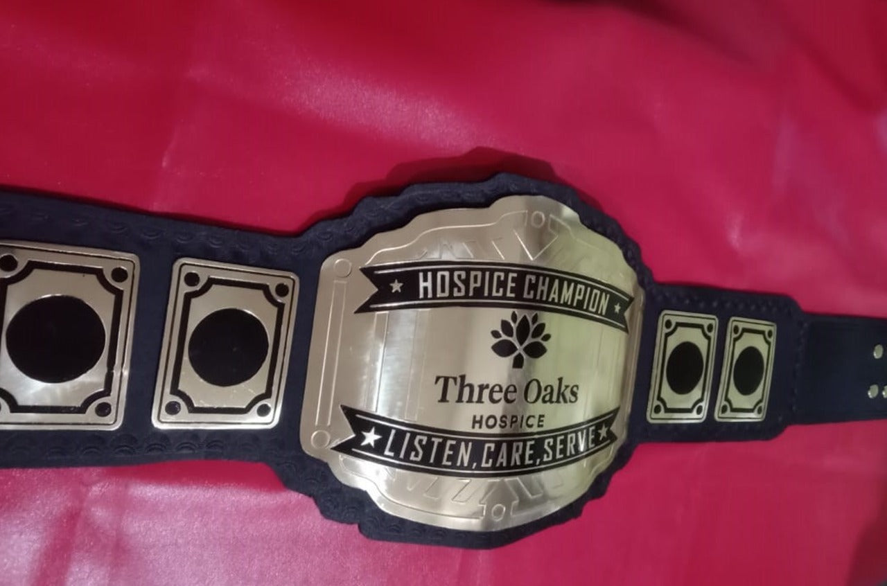 Custom Name and Three Oaks Logo Med Care Wrestling Championship Belt - Customize Wrestling Belts