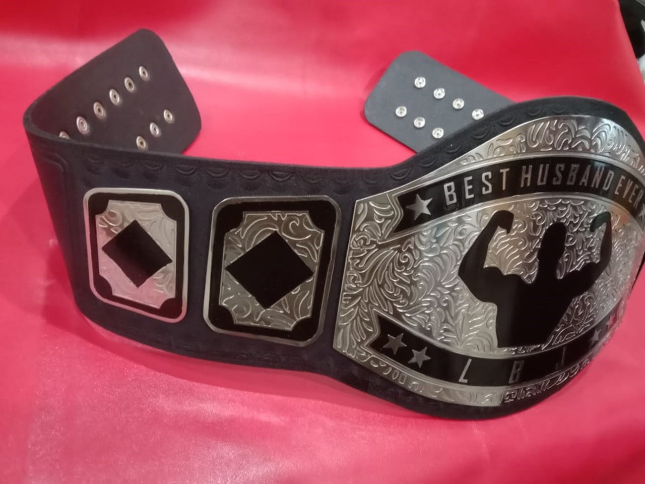 Custom Name and Hands Up Logo For Hubby Wrestling Championship Belt - Customize Wrestling Belts