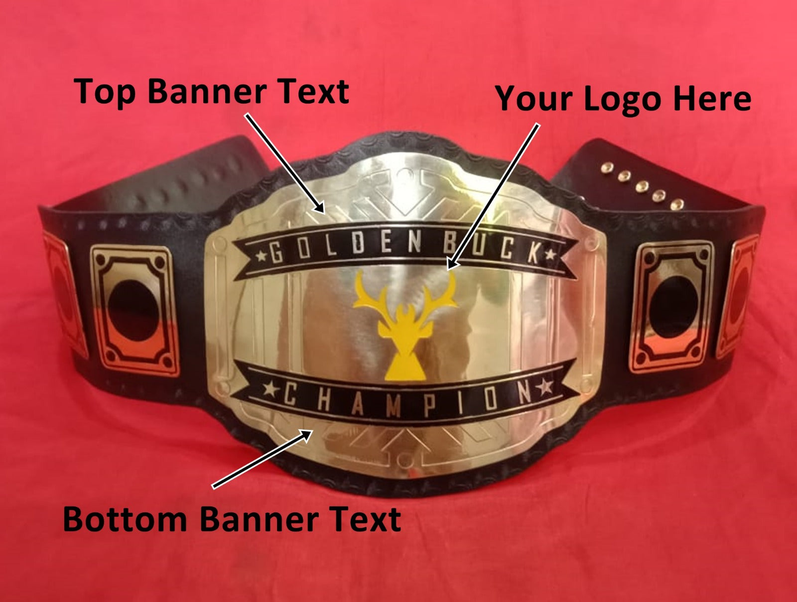 Custom Name and Golden Deer Logo Wrestling Championship Belt - Customize Wrestling Belts