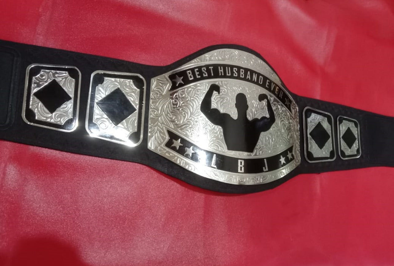 Custom Name and Hands Up Logo For Hubby Wrestling Championship Belt - Customize Wrestling Belts