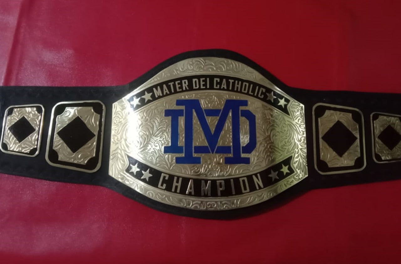 Custom Name and Mather Dei Catholic Logo Wrestling Championship Belt - Customize Wrestling Belts