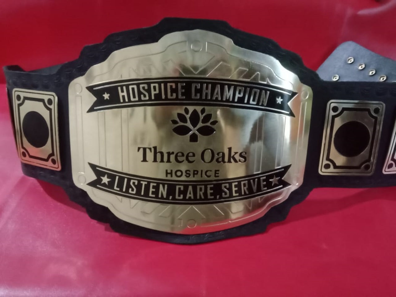 Custom Name and Three Oaks Logo Med Care Wrestling Championship Belt - Customize Wrestling Belts