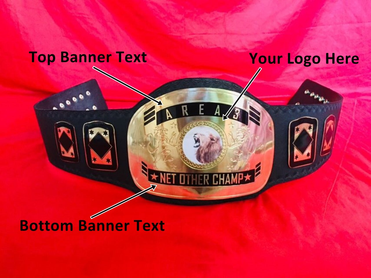 Custom Name and Lion Picture Logo Wrestling Championship Belt - Customize Wrestling Belts